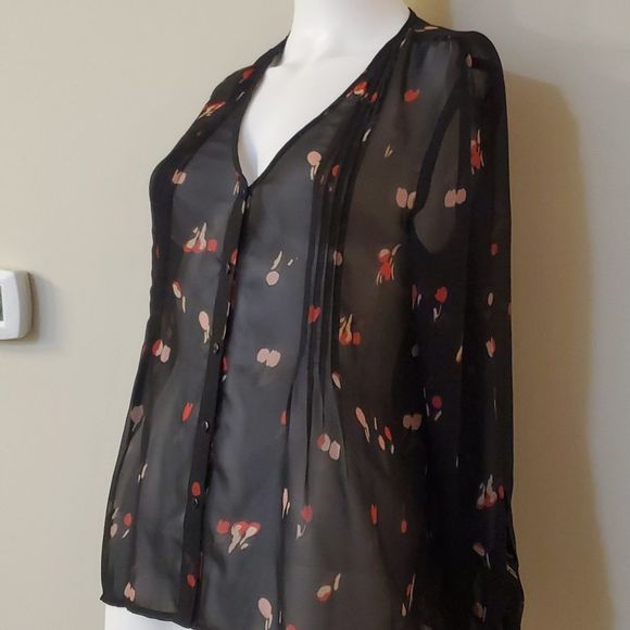 Pins and Needles sheer blouse, S, black and red, button down, great shape - Picture 3 of 8